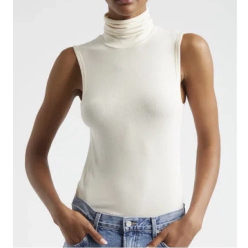 ATM Anthony Thomas Melillo Ribbed Cream Sleeveless Turtleneck